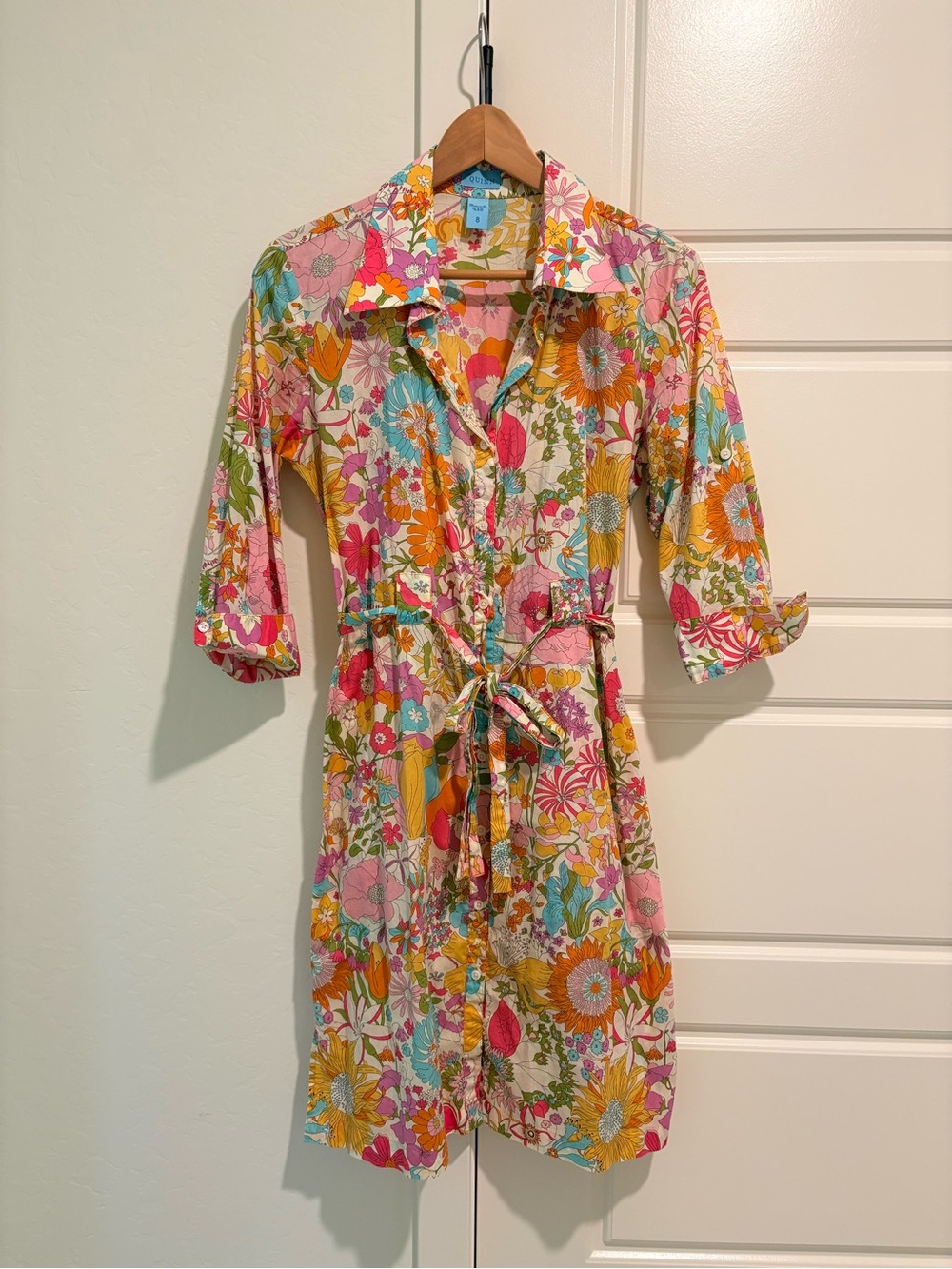 em Quinn Vintage Inspired Floral Shirtdress in Pink, Yellow & Teal Sz 8 EUC